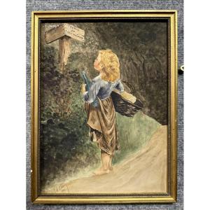 Tableau La Petite Fille Au Panier Sur Le Chemin Du Bois Aux Loups (1910)  
