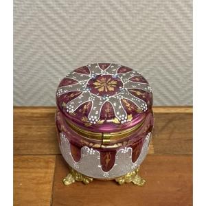 Red Enamelled Glass Candy Box Or Jewelry Box From The Art Nouveau Period 