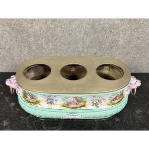 Important Renaissance Style Bottle Cooler In Polychrome Porcelain 