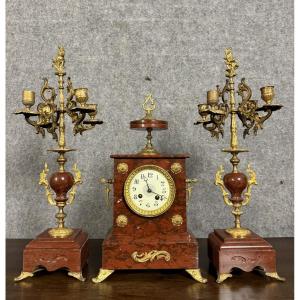 Napoleon III Period Fireplace Set Consisting Of A Clock And Two Candelabras 