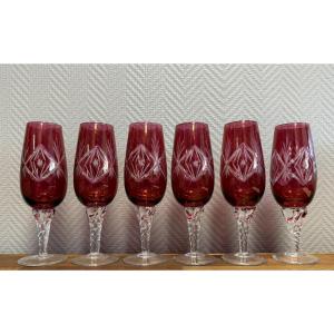 Série De 6 Flutes A Champagne En Cristal De Couleur 