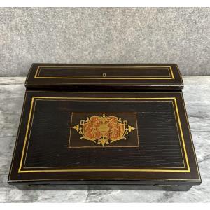 Ecritoire "boulle" En Bois Noirci A Décors De Marqueterie De Laiton Doré 