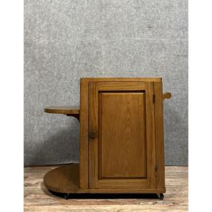 Art Deco Period Oak Bar Cabinet / Trolley On Wheels