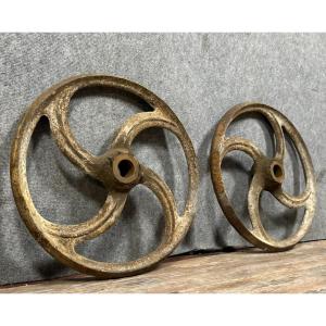 Two Old Cast Iron Wheels From Industrial Machines 