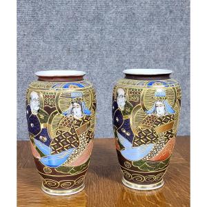 Asie XXeme : paire de vases en porcelaine émaillée de Satsuma  