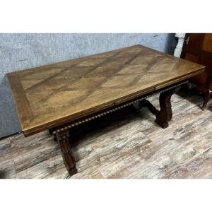 Table a allonges style renaissance en chêne vers 1900