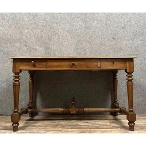 Bureau plat de centre style louis XVI en noyer massif vers 1850