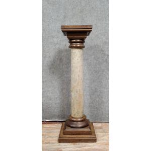 Antique Column Or Pedestal In Marble And Oak Circa 1850