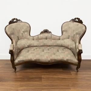 Napoleon III Period Wingback Bench In Mahogany