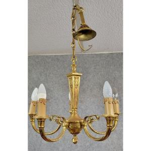 Empire Style Chandelier In Bronze With Golden Patina   