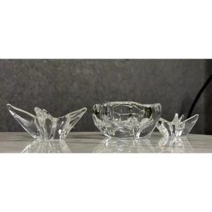 Daum France: ensemble de 3 pièces en cristal signées circa 1960-1970