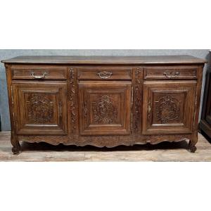 Important Louis XV Period Sideboard In Carved Solid Oak 