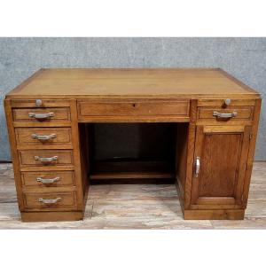 Art Deco Period Schoolmaster's Desk With Pedestals In Solid Oak