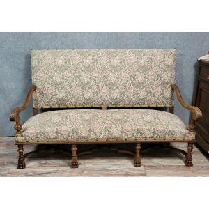 Banquette de Chateau style Louis XIII en noyer 