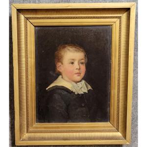 Huile sur panneau de bois : portrait d'enfant époque Empire  