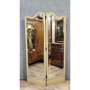 Very Large Louis XVI Style Mirrored Screen In Lacquered Wood 
