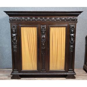 Italian Renaissance Style Caryatid Bookcase In Blackened Wood 