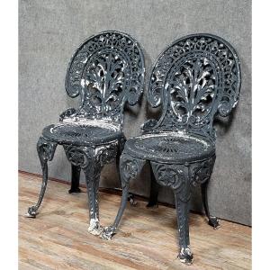 Pair Of Napoleon III Style Cast Iron Park And Garden Chairs 