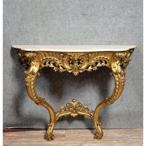 Importante console galbée Louis XV Venitienne en bois doré 