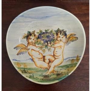 Céramique Italienne du début du XXeme siécle : vide poche aux angelots  