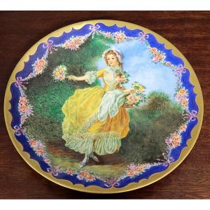 Guignard porcelaine de Langenthal 1933 : grand plat en porcelaine a décors peints  
