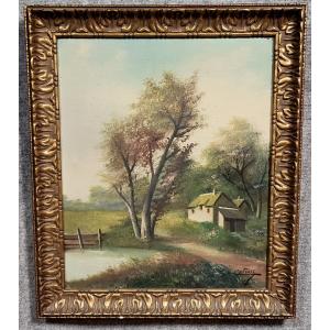 Henri Catrou, 19th Century: Oil On Canvas Lakeside Landscape 