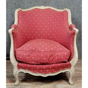 A Very Large, Curved Bergère Chair In The Louis XV Style, Made Of Lacquered Wood. 