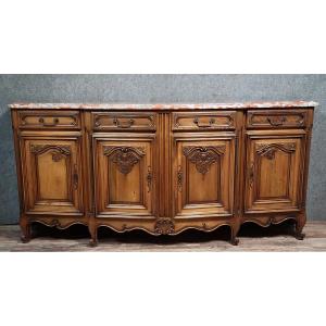 Louis XV Style Curved Stone Sideboard Buffet In Solid Walnut 
