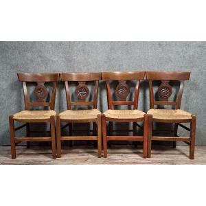 Set Of 4 Directoire Chairs In Solid Wood 