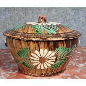 Alsace/soufflenheim Glazed Ceramic Tureen With Colorful Floral Decoration