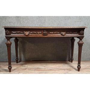 Antique Renaissance-style Desk In Carved Oak 