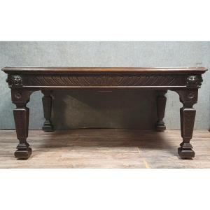 Large Renaissance-style Table In Solid Oak 