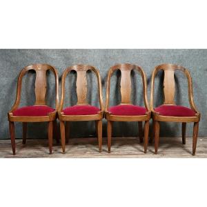 Série de quatre fauteuils gondoles style Charles X en orme