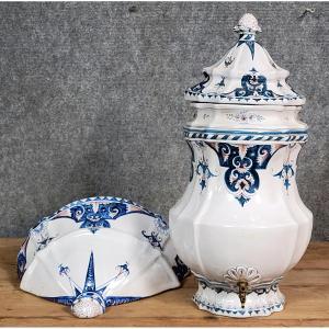 Large Earthenware Wall Fountain With Hand-painted Decorations  