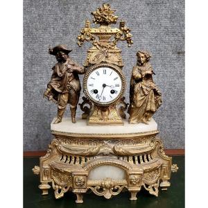 Clock In Gilt Spelter And White Marble, Napoleon III Period  