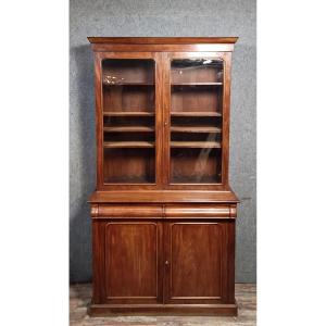 Bibliothèque Anglaise à deux corps en acajou époque fin XIXeme