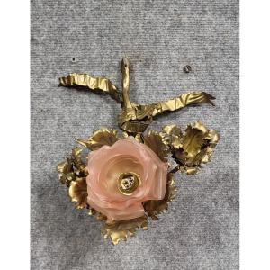 Large Louis XVI Style Wall Sconce In Chased Bronze, Adorned With An Elegant Floral Design