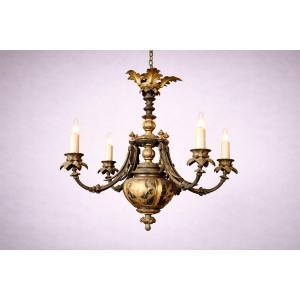 lustre ancien époque Napoléon III  en bronze et laiton doré