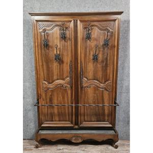 Solid Wood Coat Rack With Wrought Iron Hooks – Louis XV Style