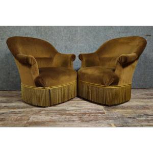 Paire de fauteuils crapaud en velours , première moitié du XXᵉ siècle