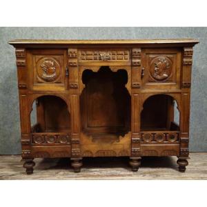 Antique Carved Walnut Sideboard With Marble Top – Renaissance Style