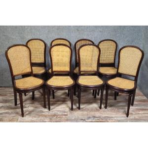 Suite de 8 chaises cannées style Louis XVI – acajou – H 95 cm