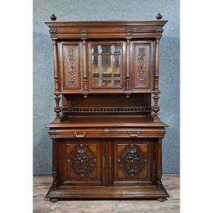 Richly Carved Double Sideboard - Henri II Style In Walnut