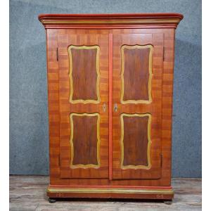 Alsatian Wardrobe In Polychrome Wood - 19th Century