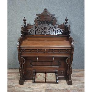 Carved Walnut Art Harmonium, Richly Decorated In The Neo-gothic Style.