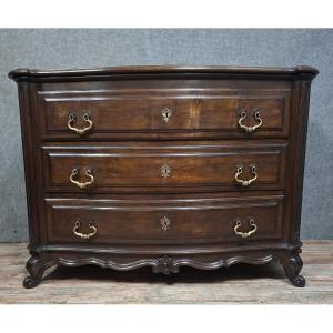 Louis XV-style Curved Chest Of Drawers In Solid Walnut, Mid-20th Century.