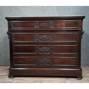 Napoleon III Period Secretary Chest Of Drawers In Mahogany And Light Wood.