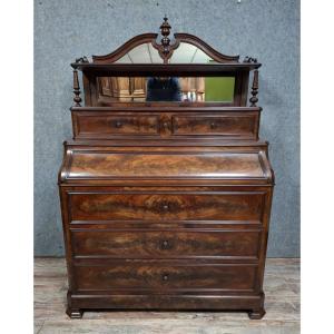Mottled Mahogany Desk With Flap, Stamped Daubet & Dumarest, 19th Century