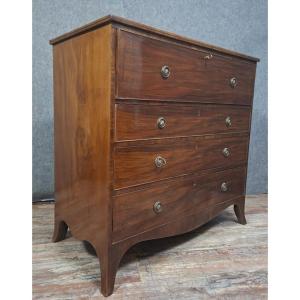 English Secretary Chest Of Drawers In Mahogany And Mahogany Veneer, 19th Century.