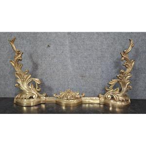 Pair Of Gilt Bronze Andirons, Louis XV Style Work, XIXᵉ